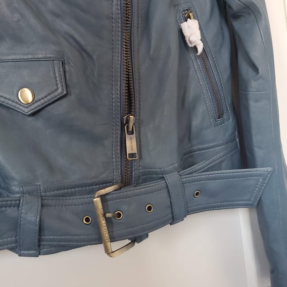 NEW Michael Kors Blue Lamb Motorcycle Jacket XS - Picture 7 of 11
